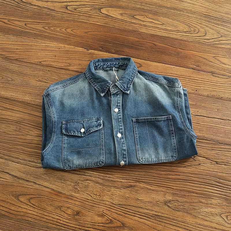 4XL Heavyweight Thickened Workwear Denim Shirt for Men American Vintage American Retro Distressed Washed Loose Shirt Jacket Coats X250213