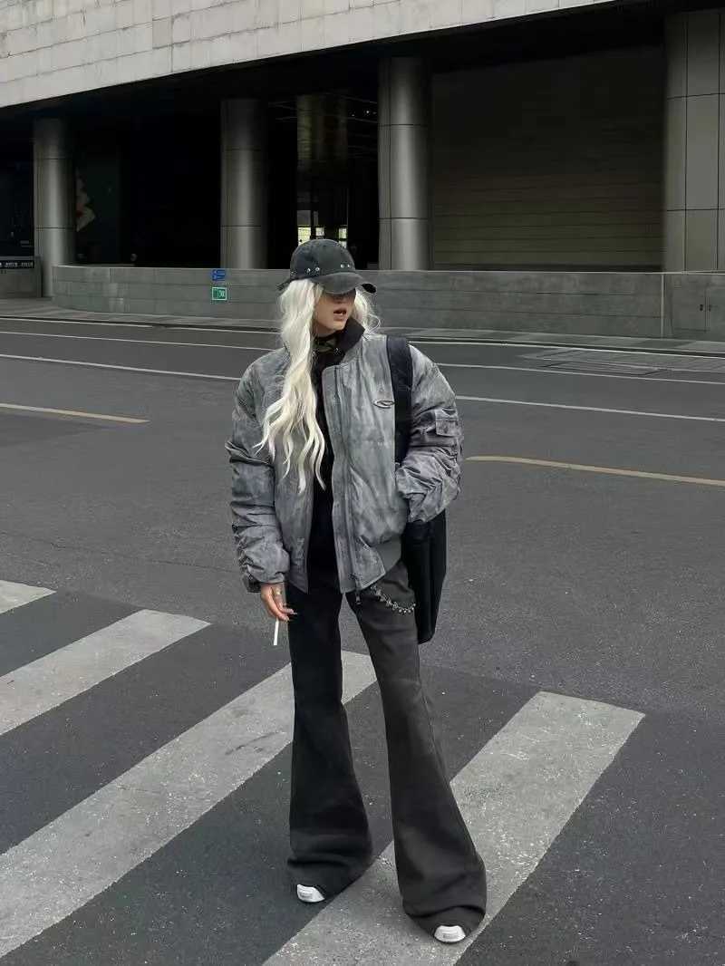 Retro wilderness style jacket with pleated design flying jacket baseball set cotton set American park hip-hop winter jacket X250213