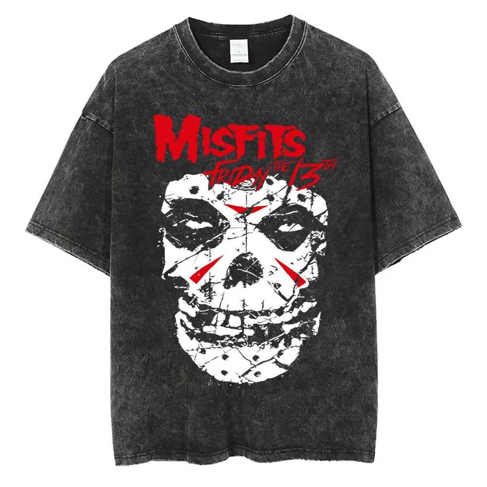 Washed Vintage Hardcore Punk Band Misfits T-shirt Horror Skeleton Graphic T-shirt Men Womens Fashion Casual Oversized T Shirts X250623