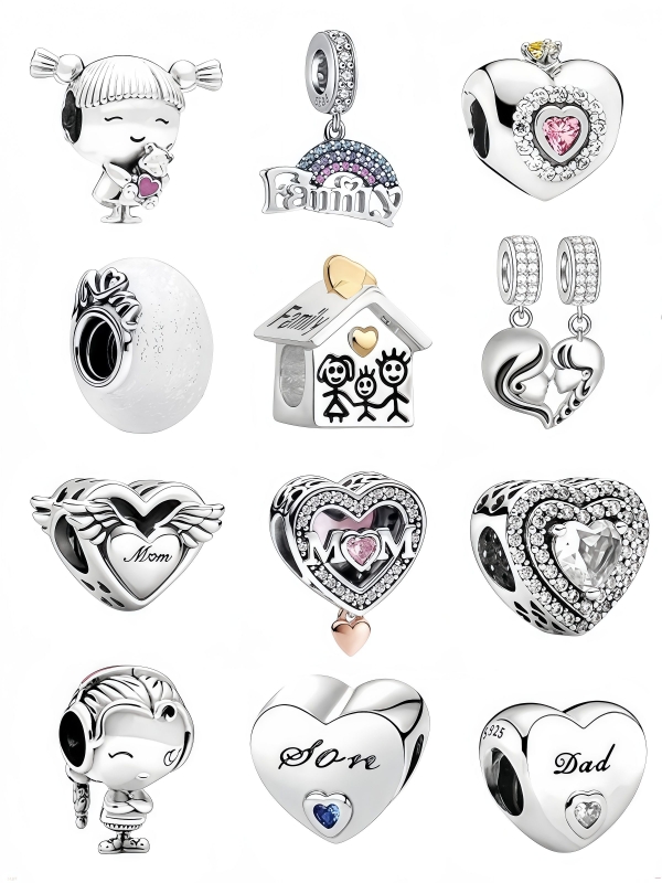 Family Charm Bracelet with Love Design - Personalized Mother & Child Beaded Accessory for DIY Jewelry Projects