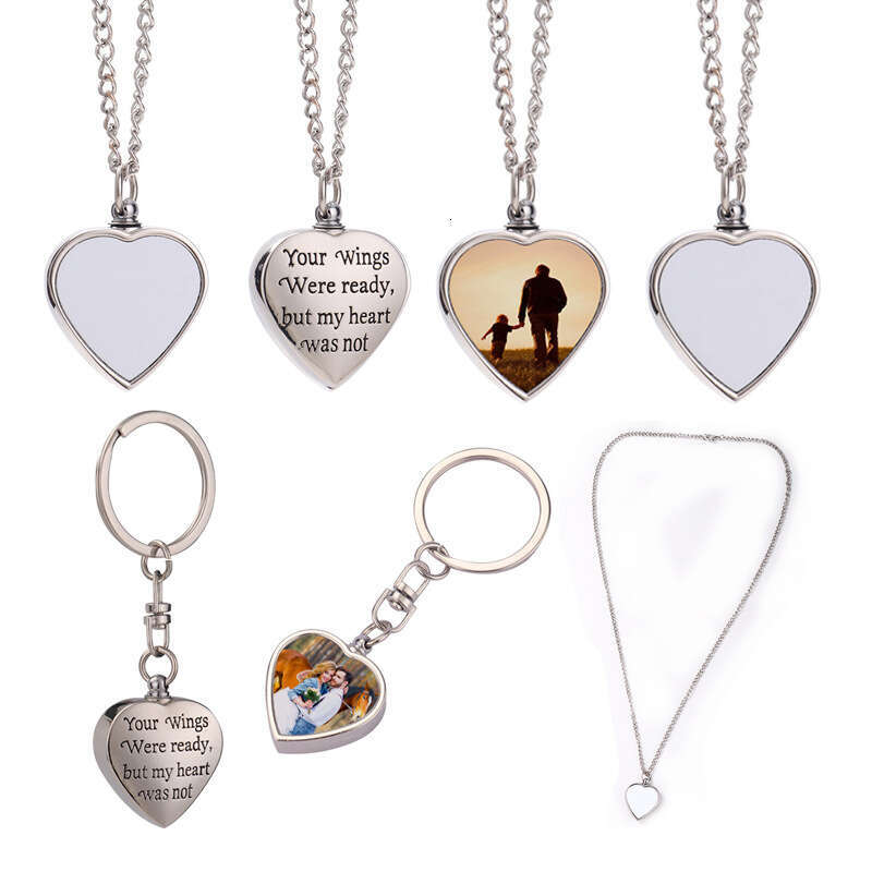 Flat chain heat transfer printed couple's ashes box heart-shaped pendant Valentine's Day necklace