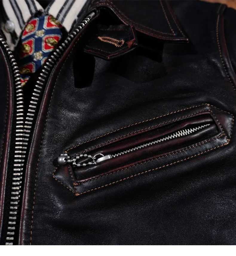 Classic Reproduction of 1930 S Tea Core Horse Leather Robe Motorcycle jacket Retro vintage American style Retro Amikaki Mens X250213