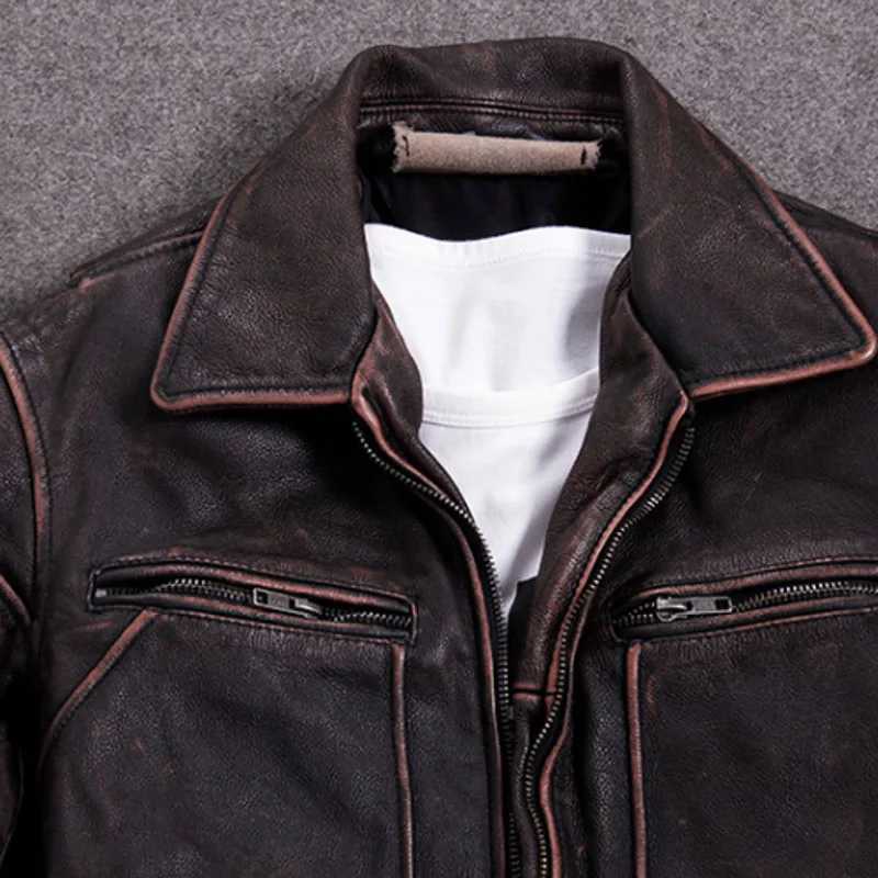 Retro reddish brown mens casual style leather jacket 5XL leather coat autumn leather jacket X250213