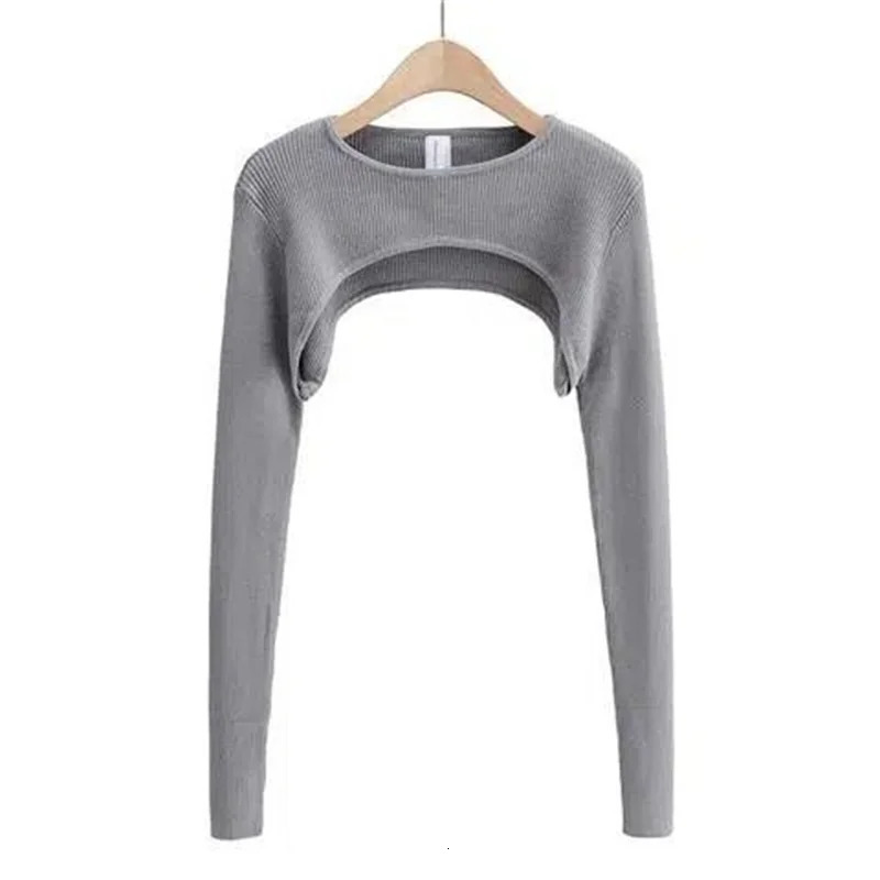Sexy Elegant SuperShort Long Sleeve Tshirts Womens Cropped Top Ladies Solid Vintage Crop Spring Autumn Tees Female Blouse 250211