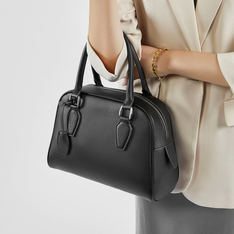 Bag New Top Layer Cowhide Minimalist Boston Bowling High-End Leather Women's Large Capacity Handbag Pillow Bag