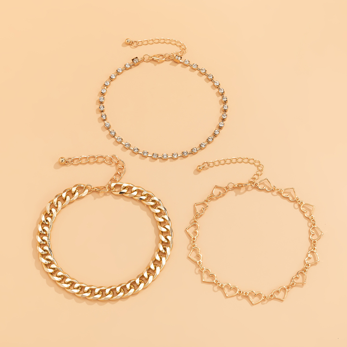 fashion Jewelry Hip Hop Personalized Inlaid Metal Woman Chain Minimalist Trendy Love Set Feet Decoration