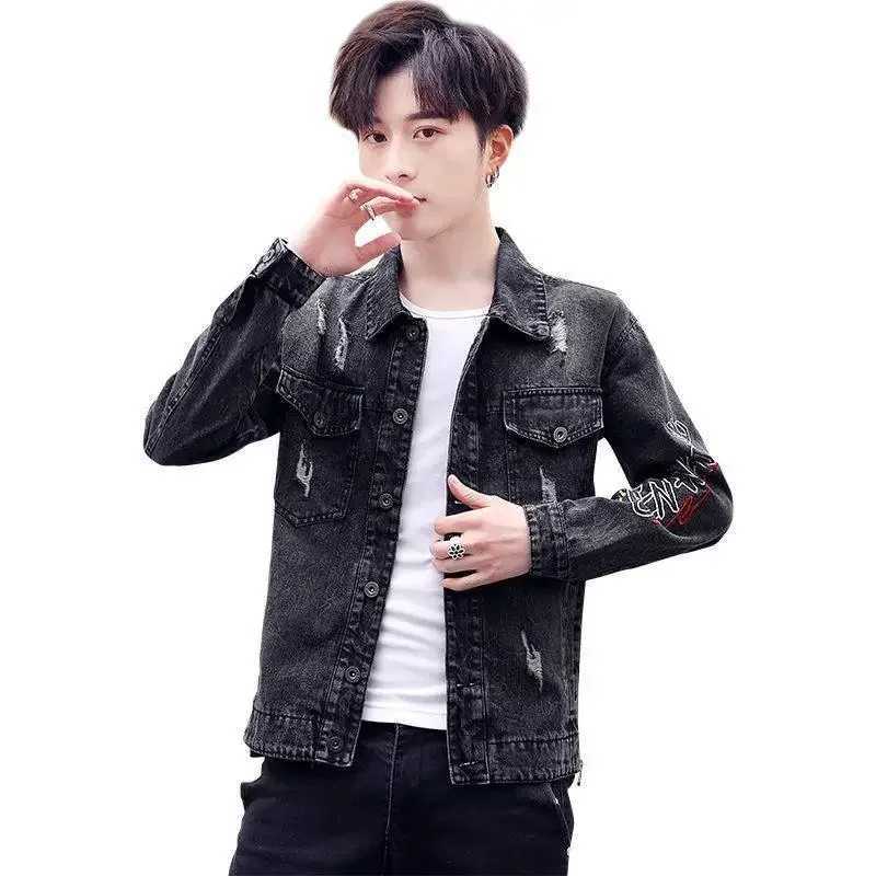 Mens Denim Jacket Autumn Ripped Male Jean Coats with Hole Punk Trendy Y2k Korea Menswear Vintage Clothing Winter Outerwear Rock X250213
