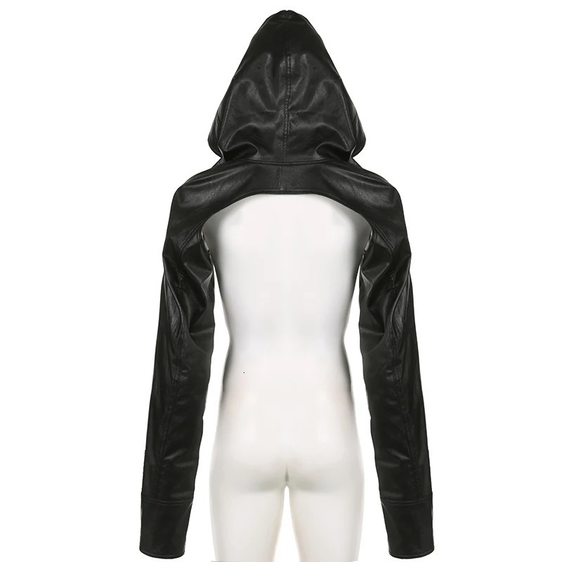 BIIKPIIK Fashion Streetwear Leather Jacket Punk Gothic Black Hooded Coat For Women Full Sleeve All-match Outfit Club Vintage 250206
