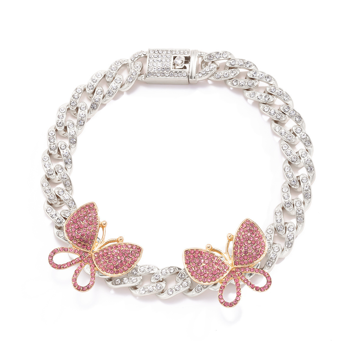 Woman fashion Creative jewelry temperament Cuban buckle butterfly anklet hip-hop trend exaggerated dia embellishments