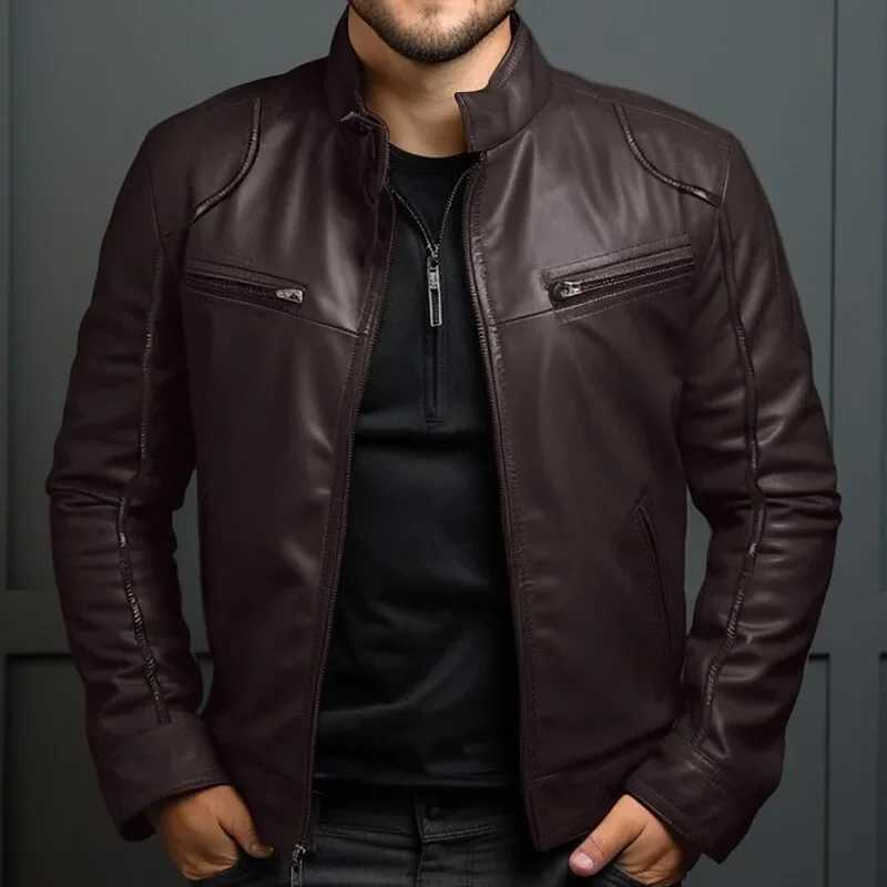 Spring Summer Mens Clothing Motorcycle Leather Jacket Mens Teenagers Stand Collar Punk Leather Coat Men Punk X250213