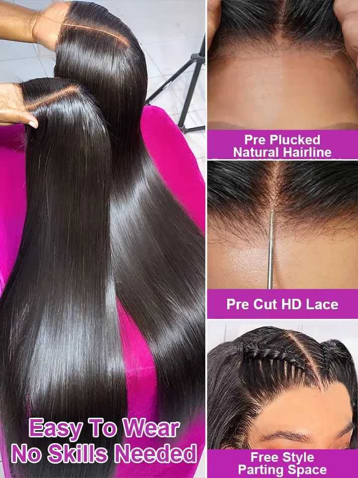 18inch Vietnamese Hair 5X5 HD Glueless Wig Human Hair Bone Straight Lace Frontal Wig Ready To Wear XJ250213