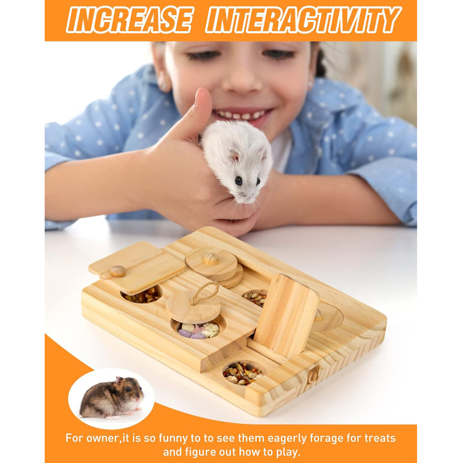 1PC Guinea Pig Foraging Toys, 6 in 1 Hamsters Wooden Interactive Enrichment Toys, Treat Dispenser for Rabbits, Bunny, Chinchillas, Rats and Gerbils