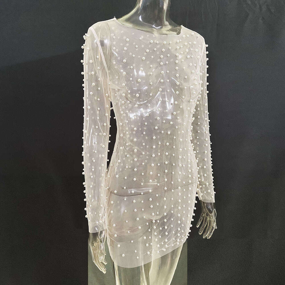 Spring/Summer Hot selg Women's Size Bubble Bead Perspective Mesh Dress 2025 Versatile New Trendy Clothing Ins