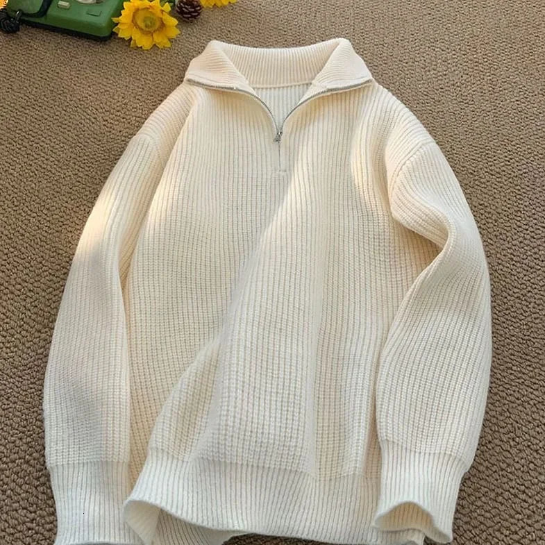 Autumn Winter Half Zipper Sweater for Men Knitted Thickened Vintage Solid Color Comfortable Fashion Men Clothing Pullover 250208