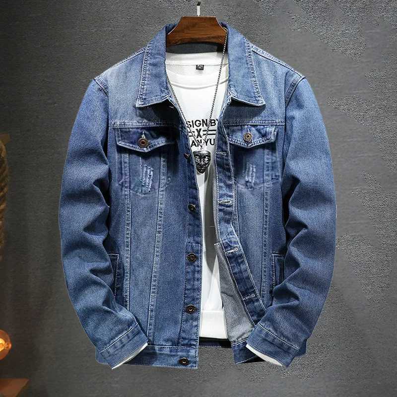 Autumn Denim Jacket Men Turn Down Collar Coat for Men Retro Hip Hop Style Denim Jacket with Multi Pockets Casual Streetwear X250213