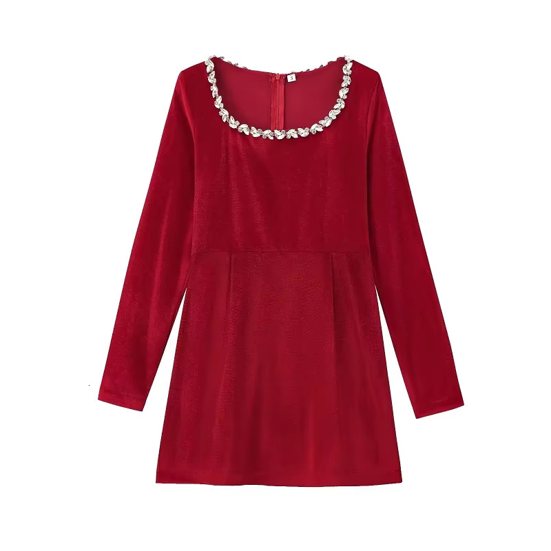 Red Veet Mini Rhie Fairy Short For Women Vintage Evening Womens Dresses Long Sleeve Dress Woman