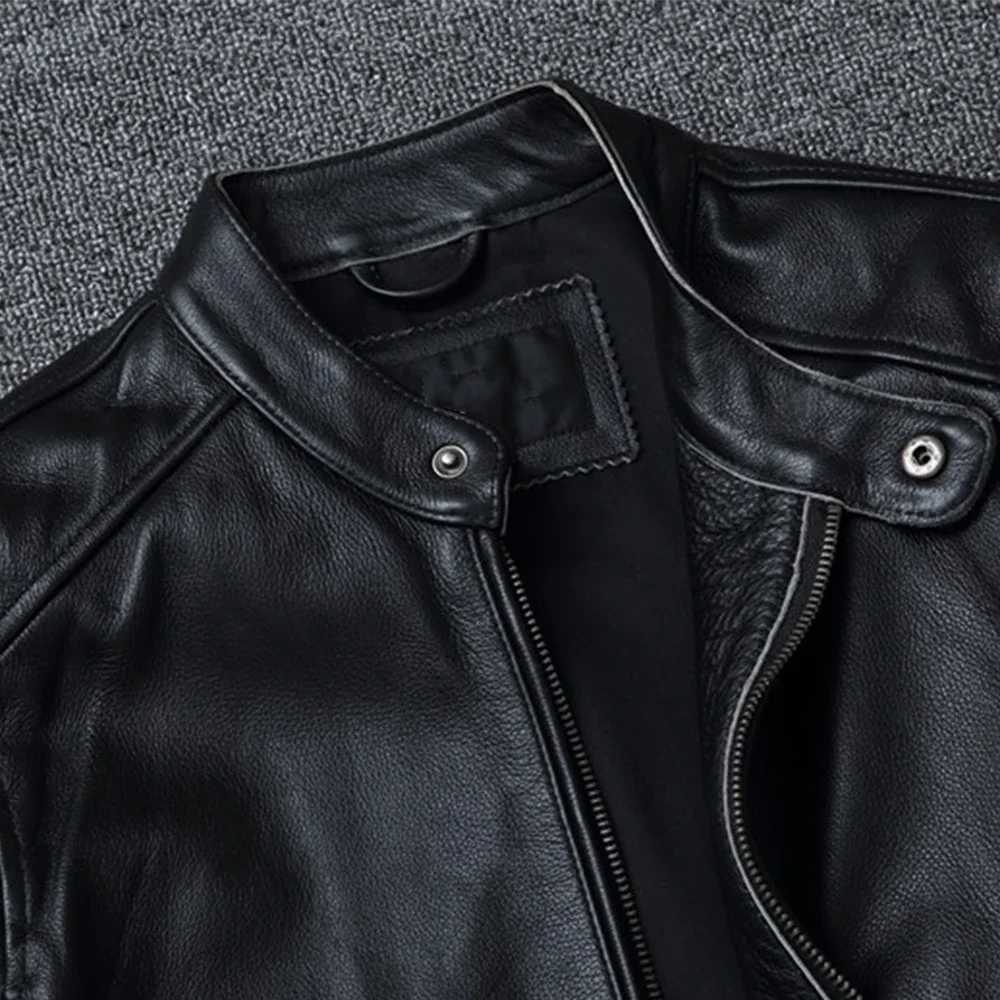 Top Layer Cowhide Slim Fit Stand Collar Motorcycle Suit Mens Leather Jacket Soft Cowhide Large Size Jacket Fashion X250213