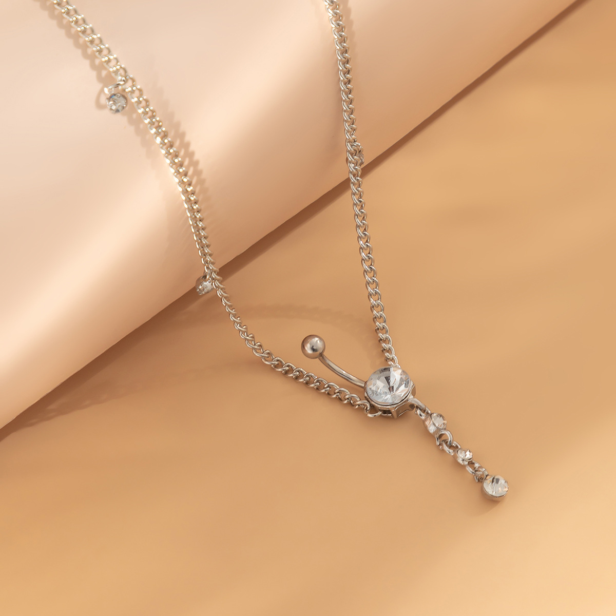 fashion Jewelry personality simple and fashionable micro inlay body sexy rhie tassel geometric designer waist chain