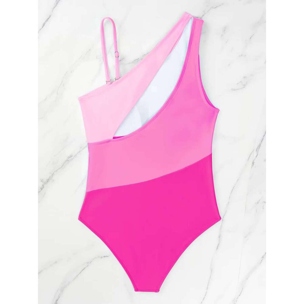 Vigocasey 2025 Pink One Shoulder Piece Swimwear For Women High Waist Push Up Swimsuit Backless Hollowed Brazilian Bathing Suit