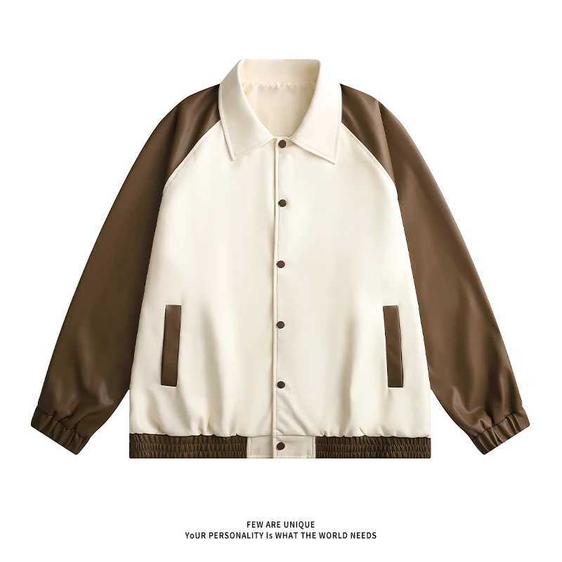 American retro leather jacket mens jacket cool casual patchwork jacket casual loose motorcycle leather jacket mens jacket X250213