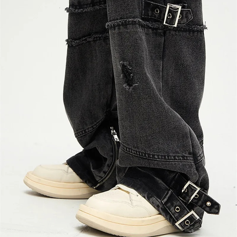 And Y2K Streetwear Black Baggy Ripped Stacked Jeans Cargo Pants For Men Clothing Straight Denim Trousers Mens Pants 250210