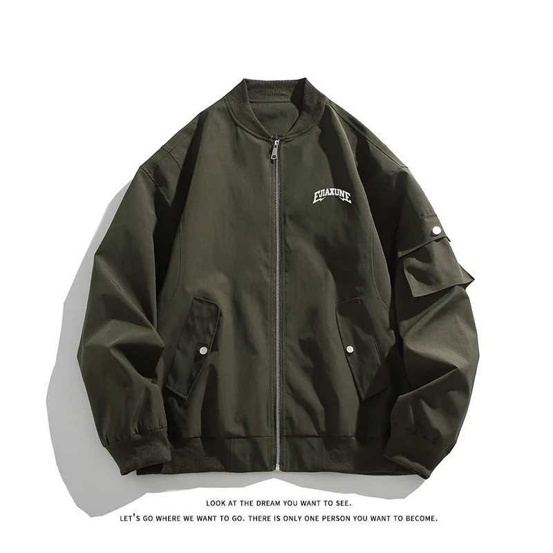 Mens workwear jacket lightweight pilot bomber jacket hip-hop street autumn spring outdoor jacket casual printed windproof jacket X250213