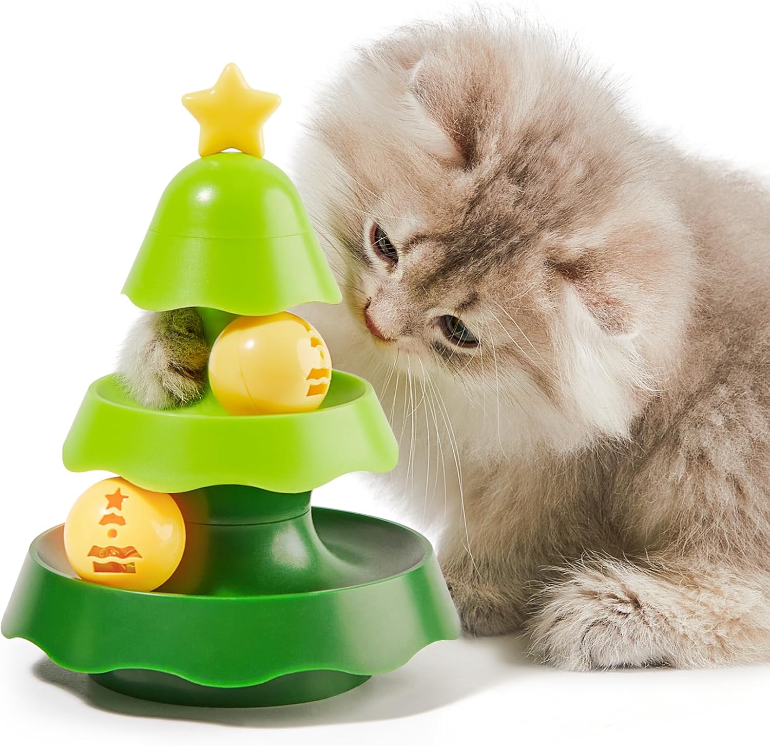 1PC Mini Sized Cat Toys with Balls on Top, 2-Level Roller Turntable Two Cat Balls Interactive Indoor Kitten Physical Exercise Kitty Toys 5.5 Inches