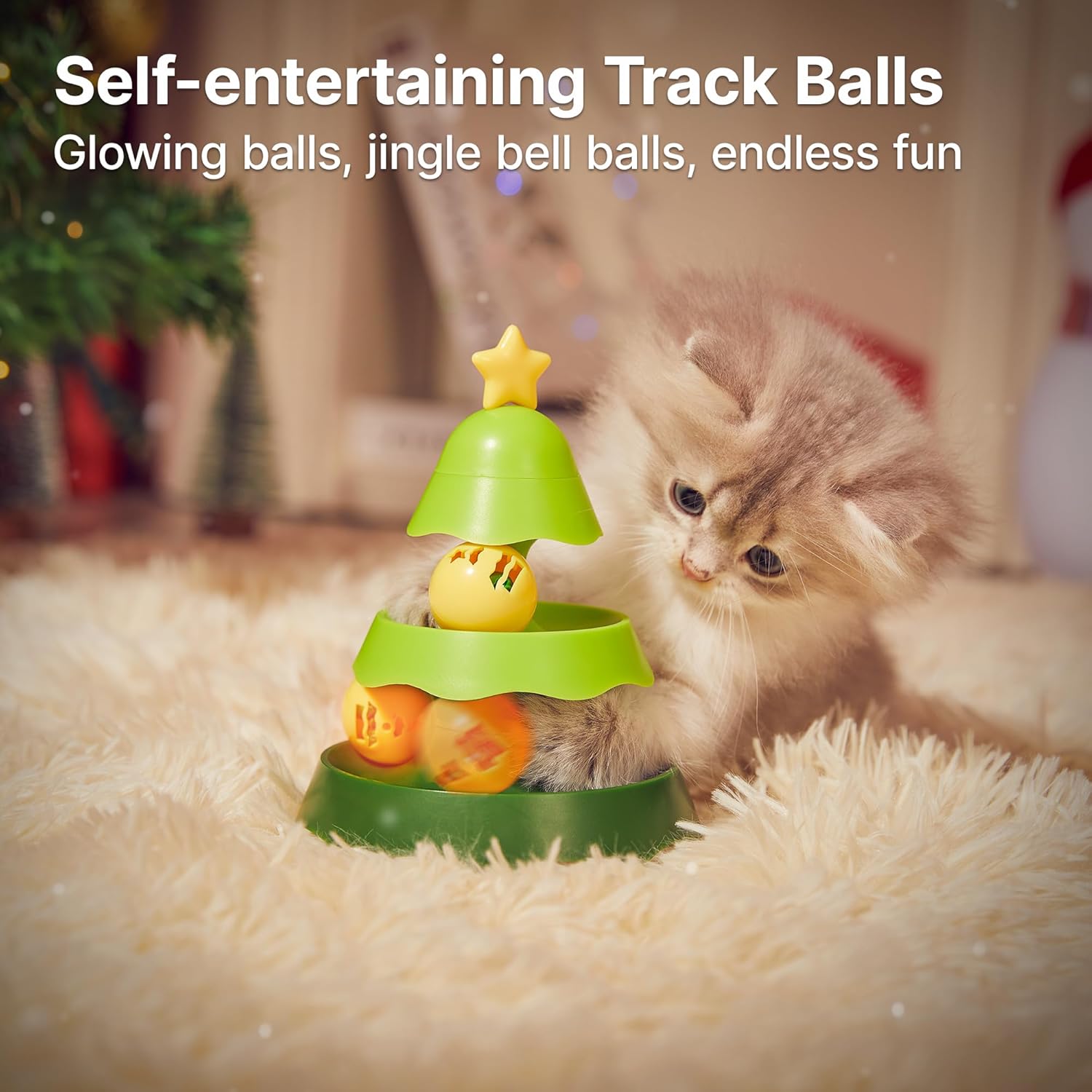 1PC Mini Sized Cat Toys with Balls on Top, 2-Level Roller Turntable Two Cat Balls Interactive Indoor Kitten Physical Exercise Kitty Toys 5.5 Inches