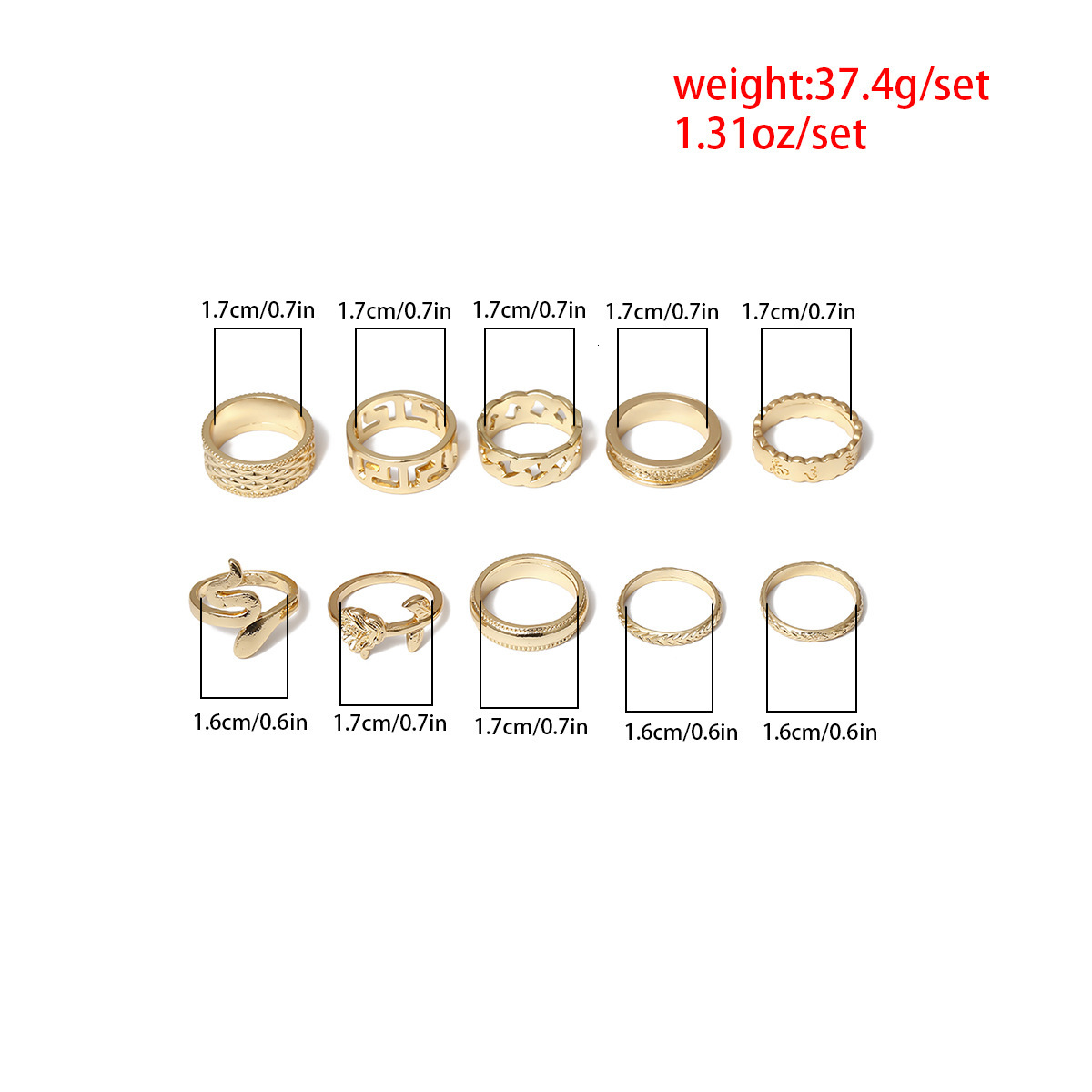 Woman fashion Jewelry geometric dia multiple handmade female punk snake rose hollow out set ring