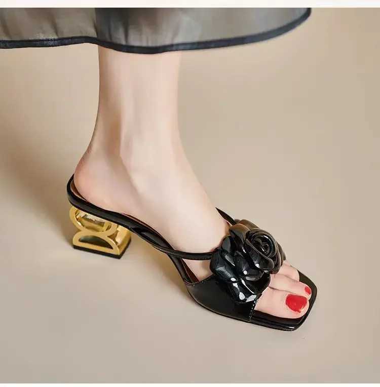Women Shoes 2024 New Summer Fashion Flowers Black Beige Gold Dress Party Wedding Female Sandals Big Size Y250213