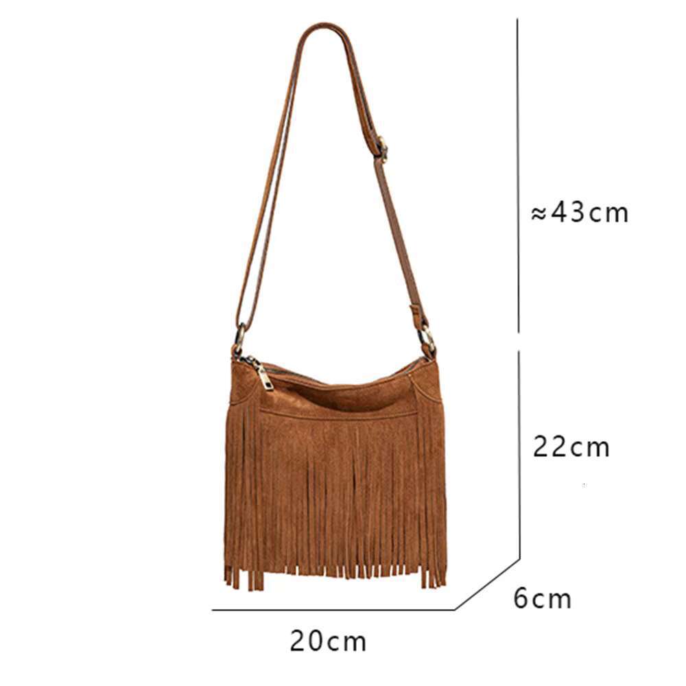 Tassel Niche Frosted Cowhide Casual Crossbody Retro Leather Trend Style Fringe Single Shoulder Bag