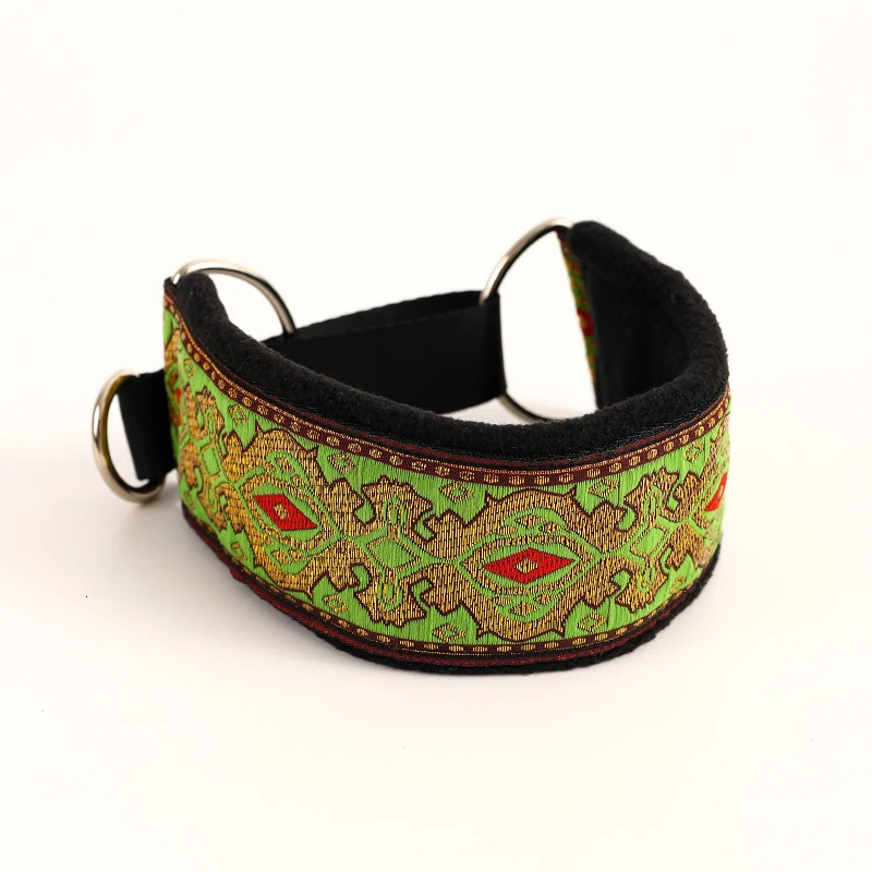 Comfortable soft cosy elegant whippet Italian Greyhound martingale collar Width5.5cm Gold/silve/red/green 250213
