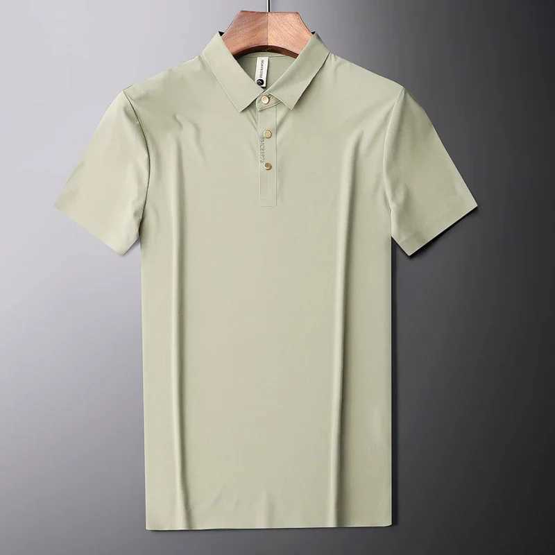 Mens Seamless Short-sleeved Polo Shirt Thin Ice Silk Lapel T-shirt Casual Paul Top Tees Shirt X250213
