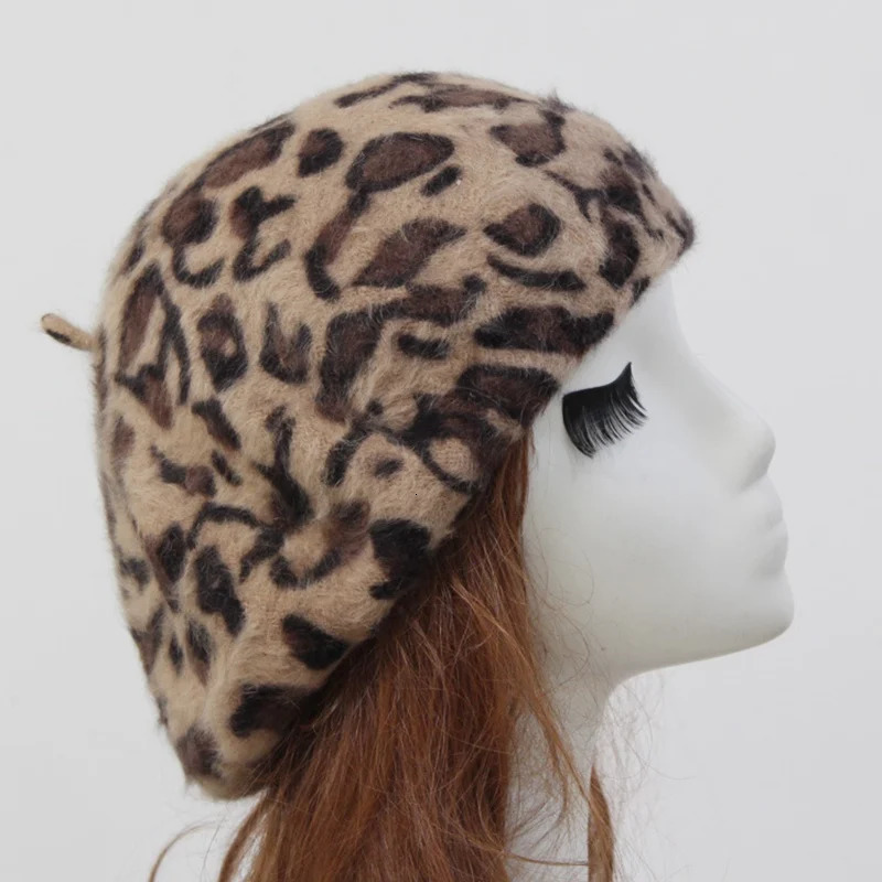 WZCX Rabbit Hair Korean Version Leopard Casual Beret Autumn Winter Fashion WomenS Hat Adult Cap 250118