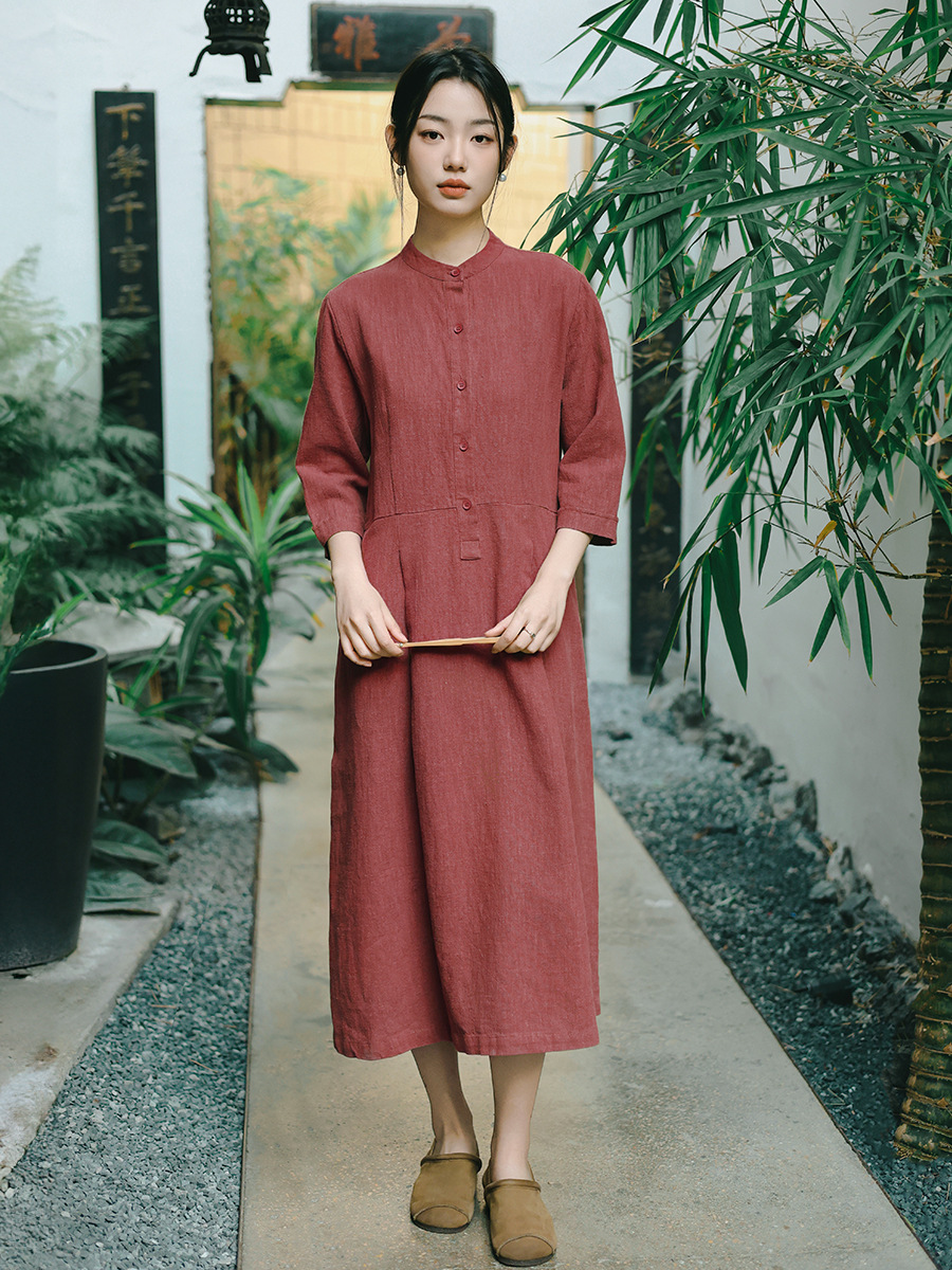 Y4120 women's clothing 2025 spring new high-end dress female solid color new Chinese retro ladies temperament long skirt