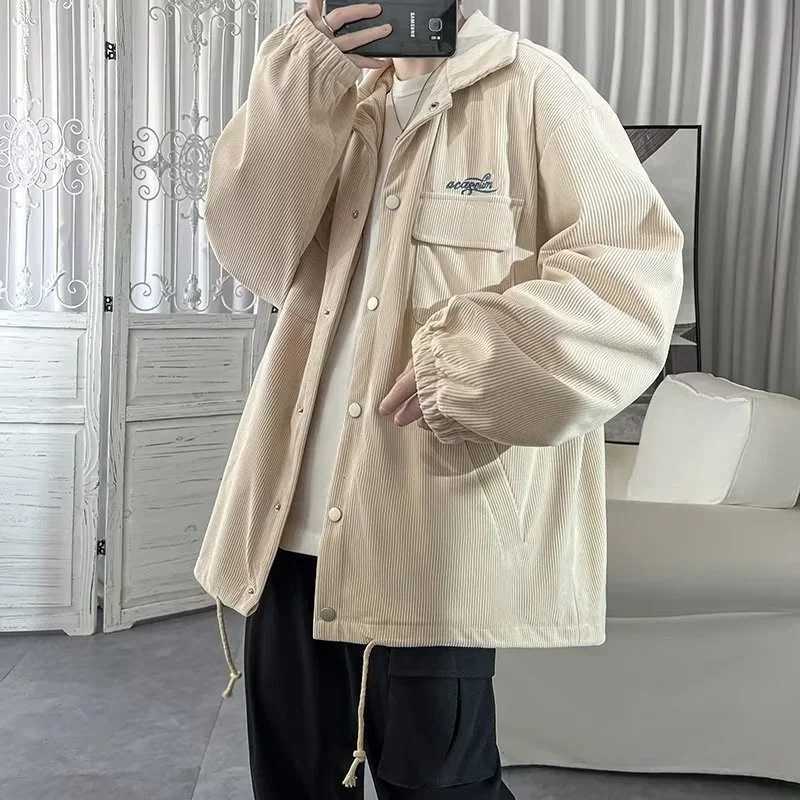 Autumn Corduroy Cargo Jacket For Men Y2K Vintage Embroidered Button Jacket 2024 New Casual Baggy Clothing Men Blouse Coats X250213