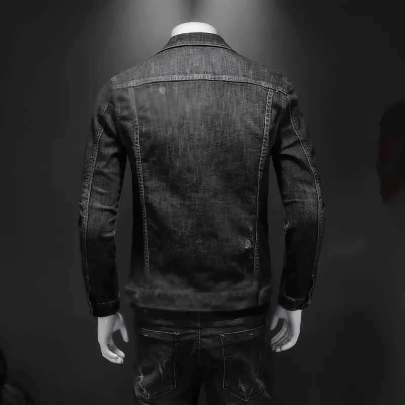 Mens Denim Jacket Moto Biker Outerwear Coats Men Jeans Jacket Black Casual Cotton Turn Down Collar Motorcycle Denim Coats Men X250213