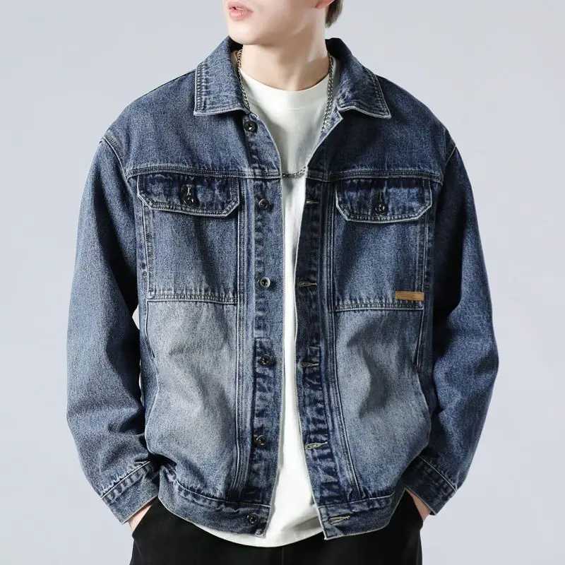 Retro denim jacket fashionable casual mens fashion trend mens denim jacket loose denim jacket X250213