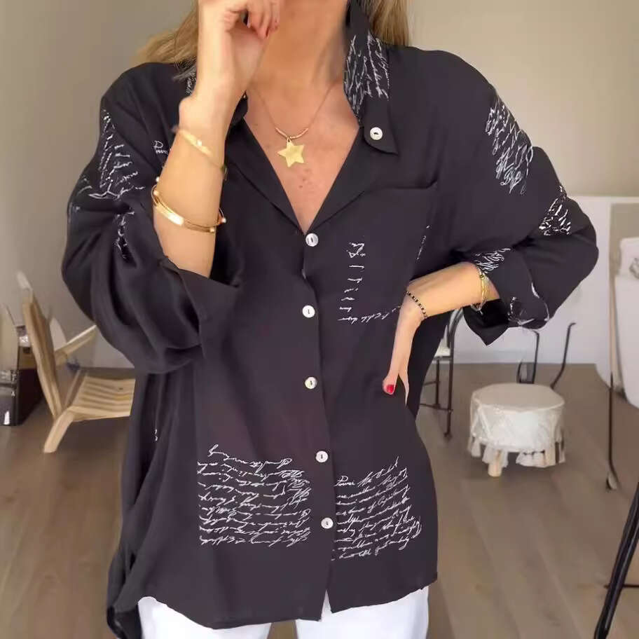 Women's 2025 spring/summer style European and American print loose sexy tailcoat shirt new casual versatile fashion clothing