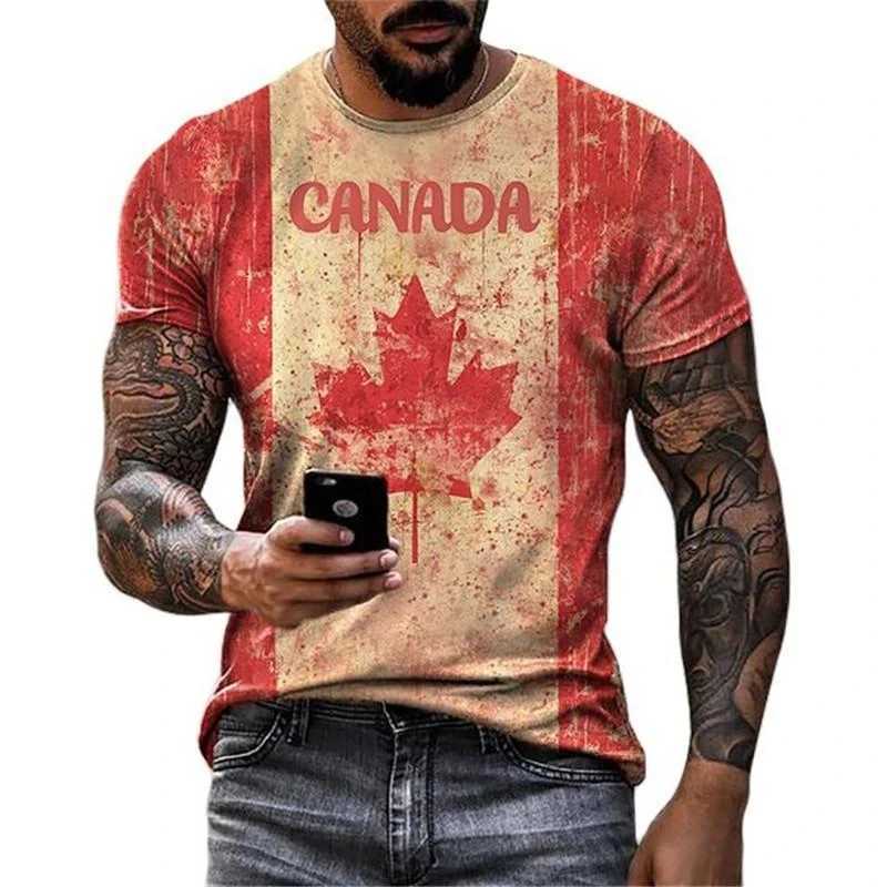 Retro Canada Flag T-shirt 3D Printed Street Maple Leaf Pattern Short Sleeve T Shirts Fashion Trend 2025 Spring New Tee TopT250213