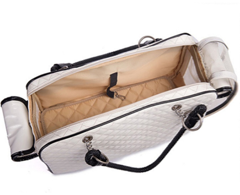 Luxurious Pet Carrier, Small Dog Carrier Two Snack Pockets, Waterpro of Shiny Leather Cats Carrying Handbag with Breathable Mesh for 8 LBS Dogs White 