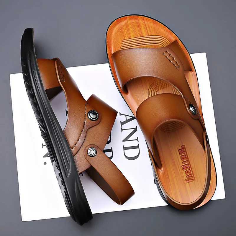 Summer New Shoes for Men Fi Genuine Leather Sandals Cow Leather Casual Slipper Man Cool Beach Shoes Y250213
