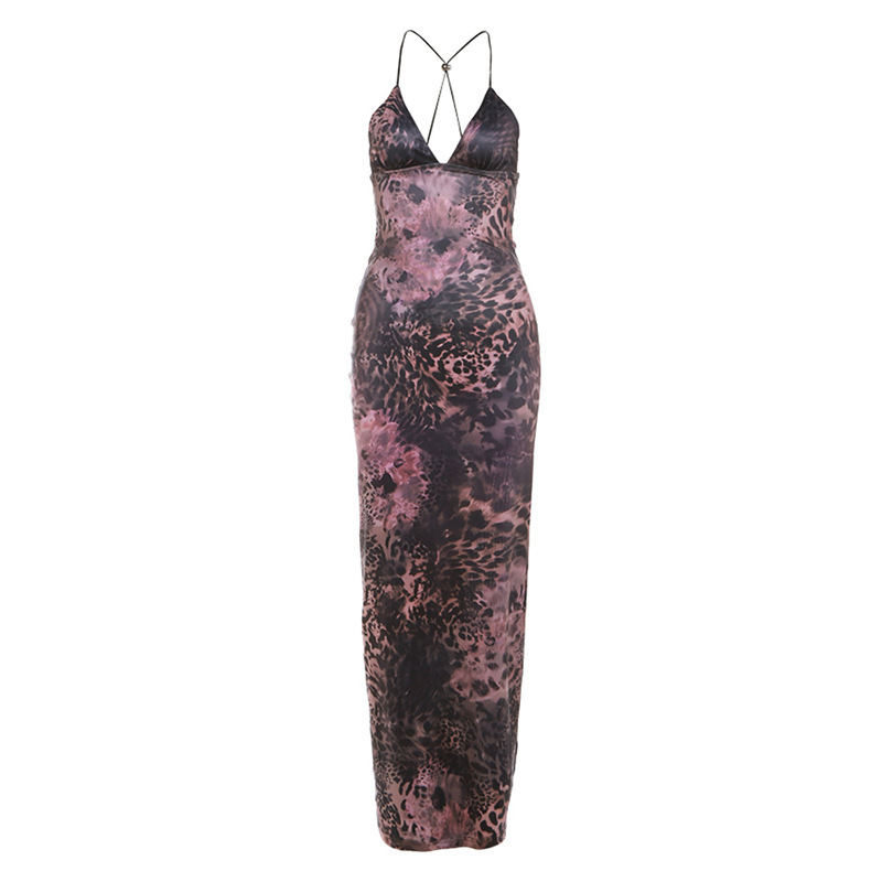 Casual Dresses Sexy Club Wear Backless Butterfly Maxi Dress Bodycon Summer Sexy Party Print Halter Dresses For Women 2024