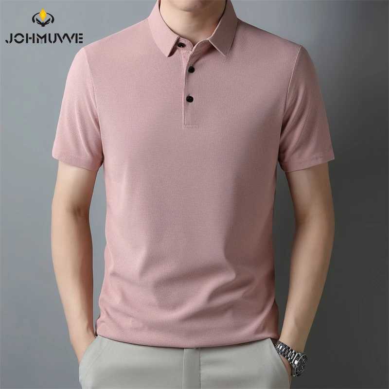 Mens Fashion Waffle Solid Short Sleeved Polo Shirt Summer Breathable Comfortable Top X250213