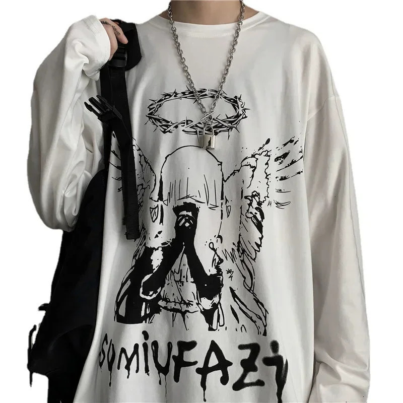 T Shirt for Men Autumn Y2k Tshirt Streetwear Oversized Long Sleeve Anime Harajuku Gothic Vintage Graphic Manga Tee Tops 250113