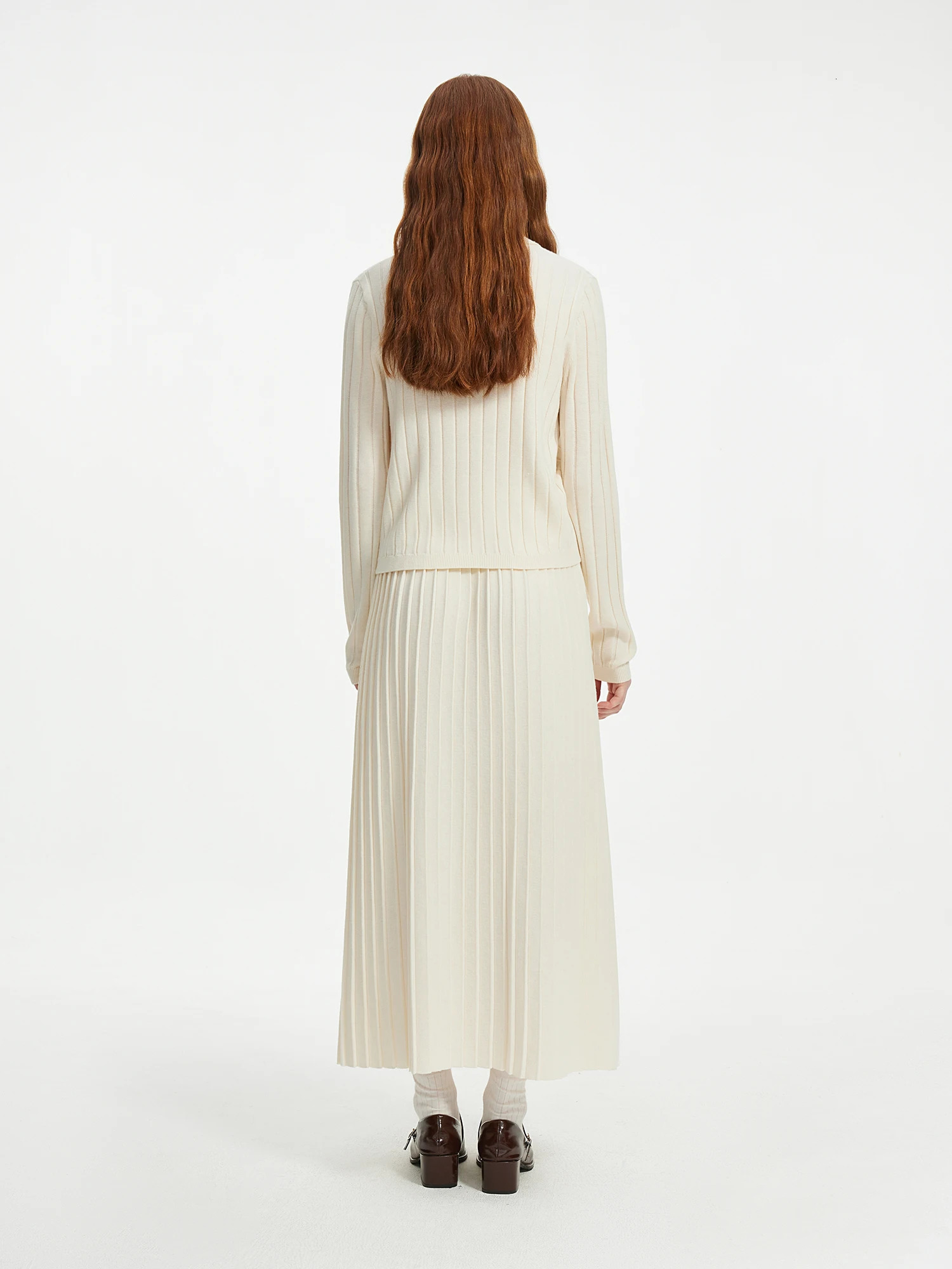 FSLE 10.1% Wool Gray Pure White Knit Cardigan Set Autumn Winter Cardigan Pleated Skirt Two Pieces Set 24FS1424724FS14248 250213