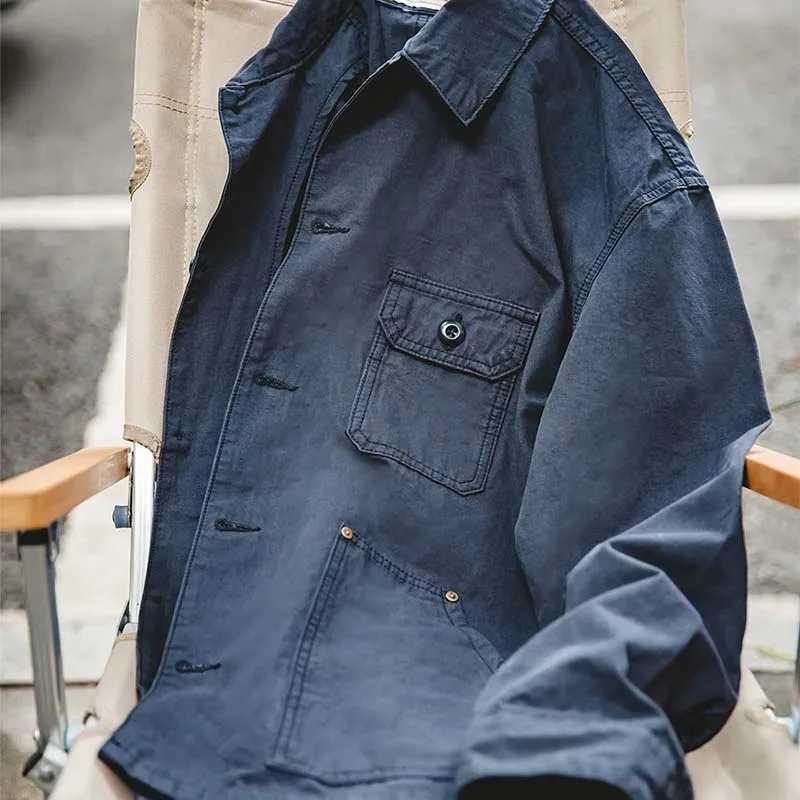 Maden Retro French Jacket Multi-Pocket Lapel Navy Heavyweight Single-breasted Hunting Coat for Mens Spring and Autumn Tops X250213