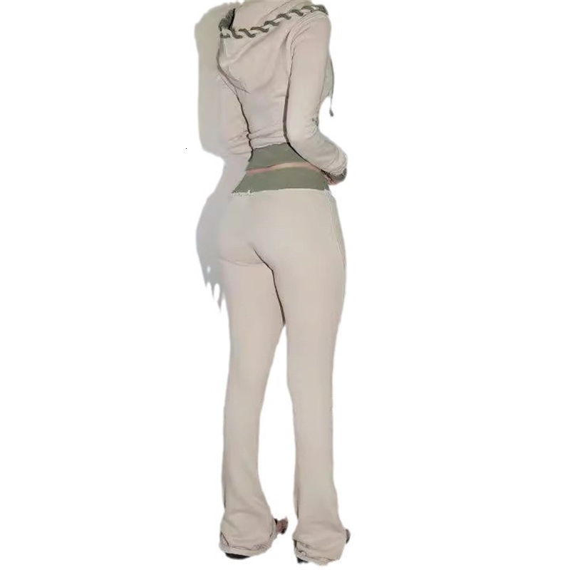 Womens Tracksuits Two Pieces Set 2025 New Contrasting Color Waistband Splicing Micro Flared Knitted Sweatpants Slim Fit And Fitness Pants Casual Pants