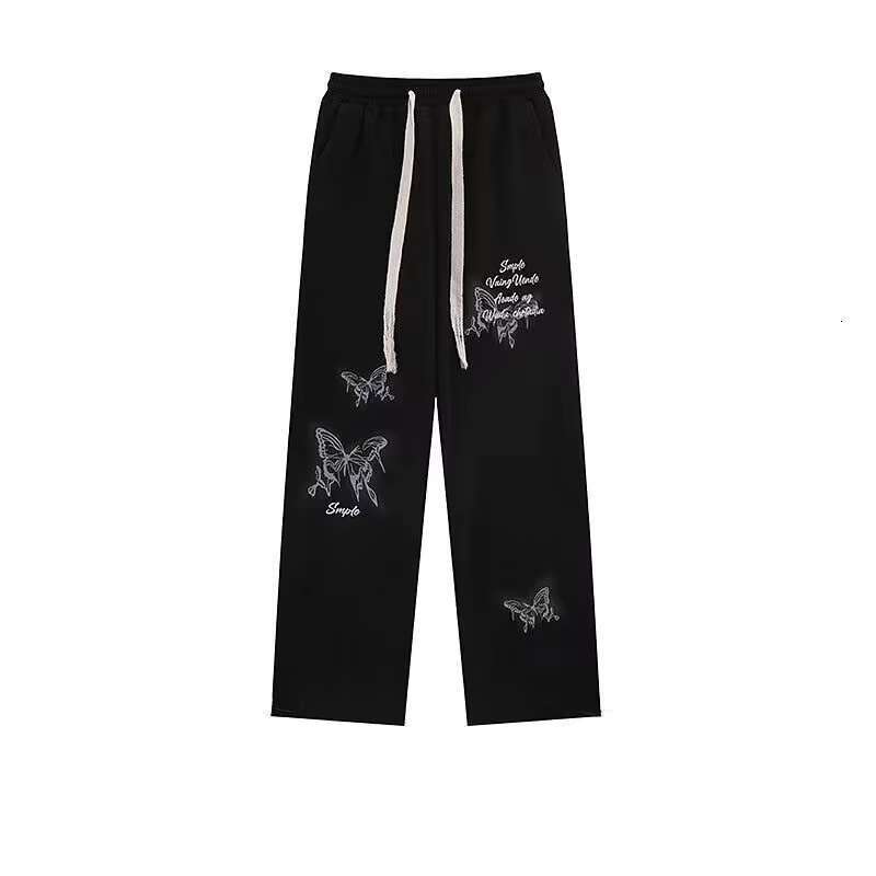 Men's Clothing New American Retro High Street Niche Graffiti Printed Casual Men And Women Design Pocket Lovers Straight Leg Pants