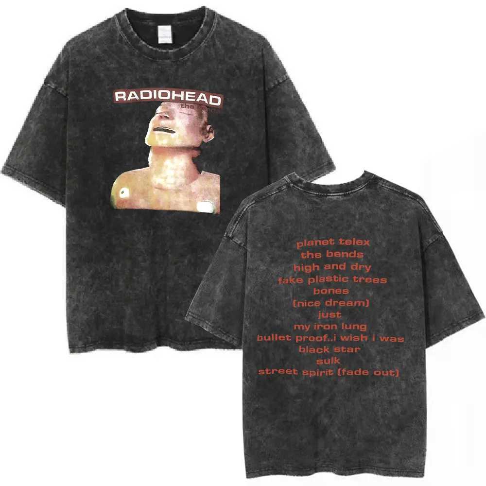 Rock Band Radiohead The Bends Vintage Washed T-shirt Men Women Fashion Hip Hop T Shirts 100% Cotton Casual T-shirts Strtwear X250213